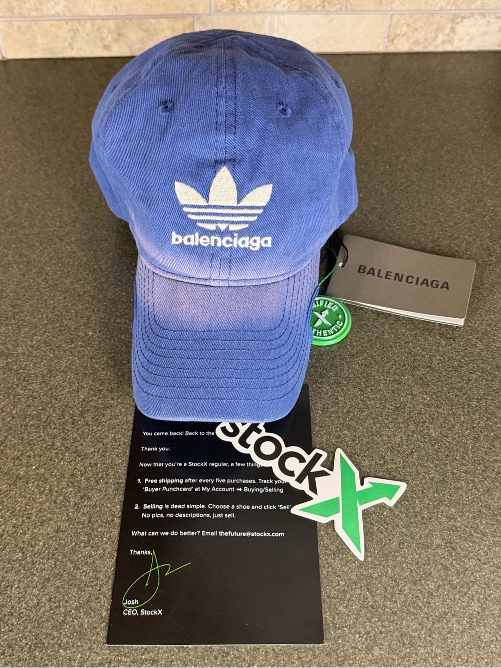 adidas Balenciaga Blue Trefoil Logo Baseball Cap